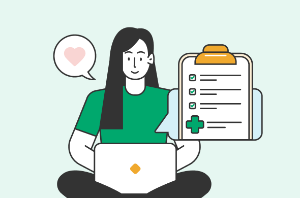 Woman using laptop to check a health checklist.png